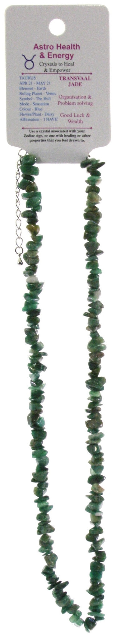 Transvaal Jade Crystal Chip Horoscope Necklace - Star Sign Taurus