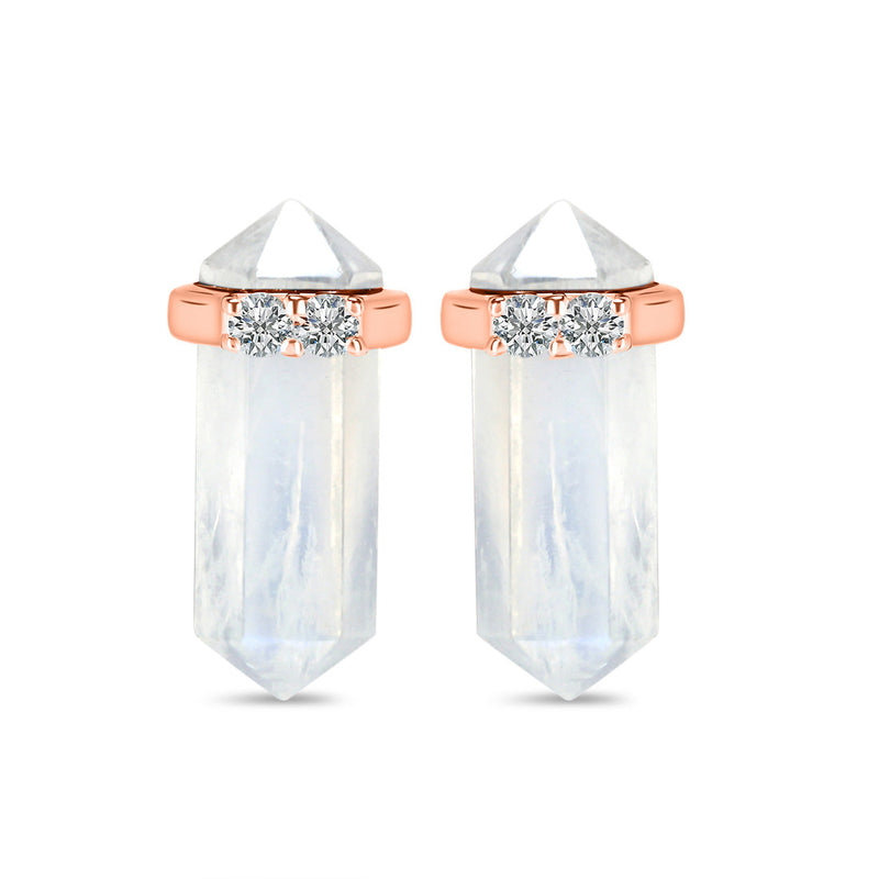 Moonstone Rose Gold Delicately Pointed Stud Earrings