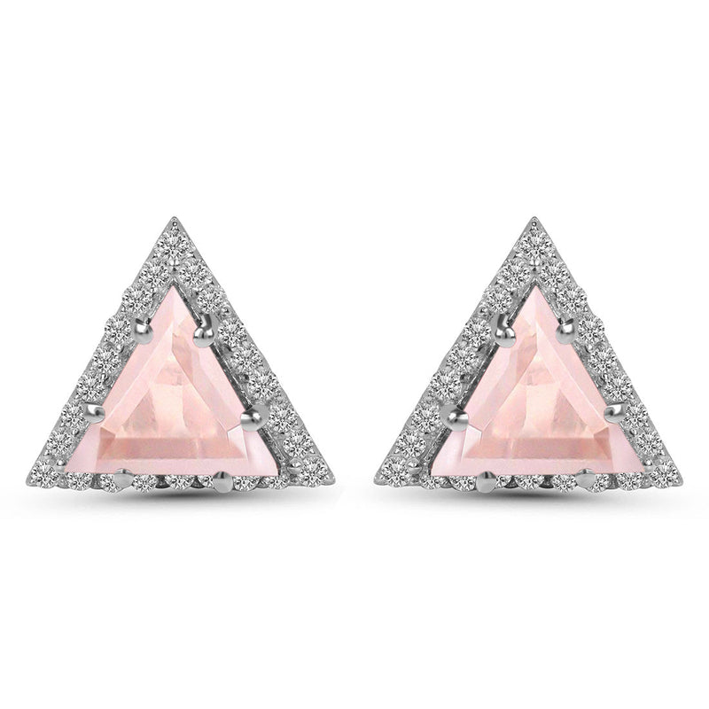 Rose Quartz Silver Delta Stud Earrings