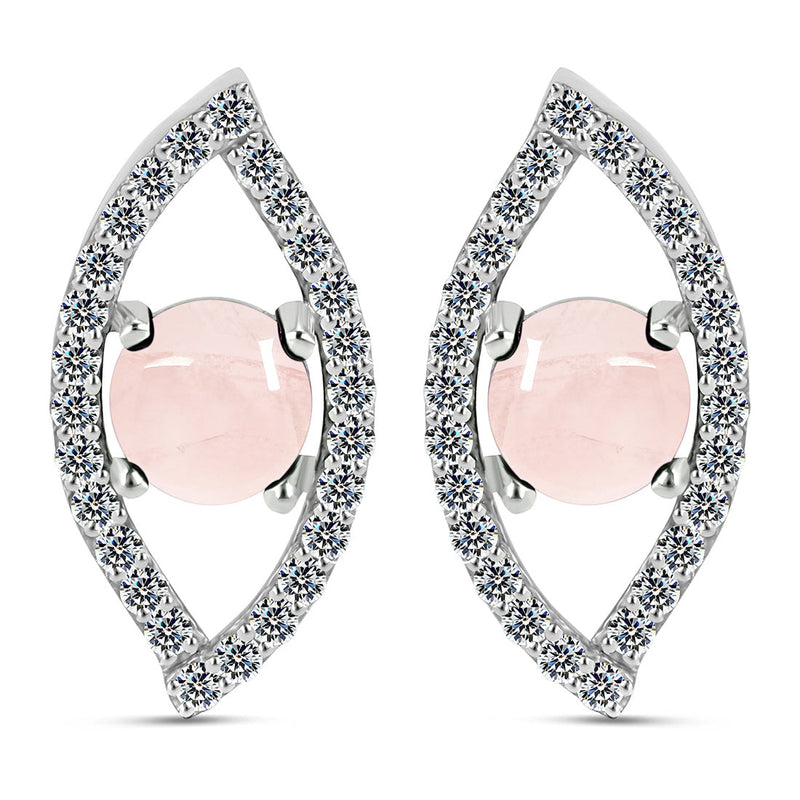Rose Quartz Silver Curvy Cleo Stud Earrings