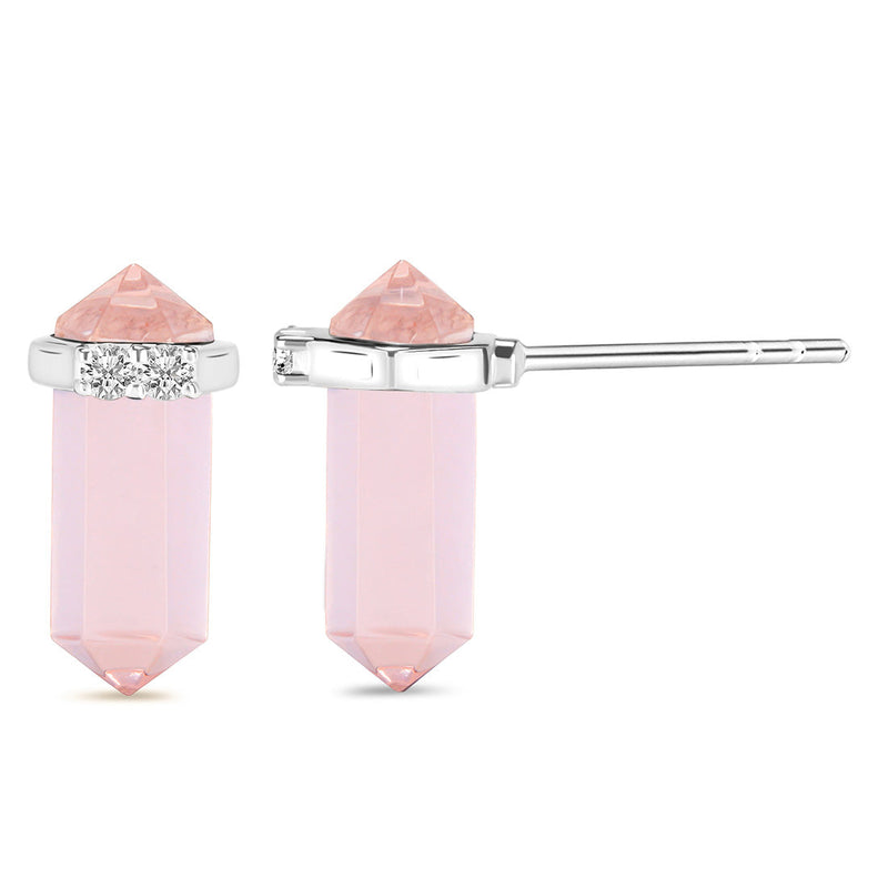 Rose Quartz Silver Delicately Pointed Stud Earrings