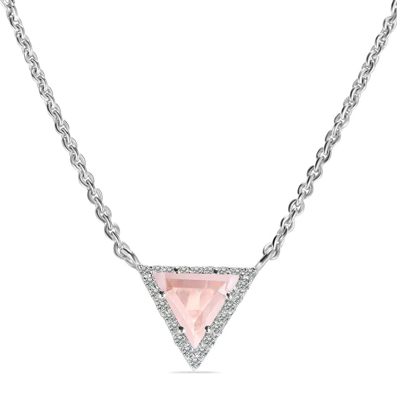 Rose Quartz Silver Delta Necklace
