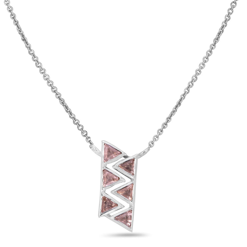 Rose Quartz Silver Triangular Trio Necklace