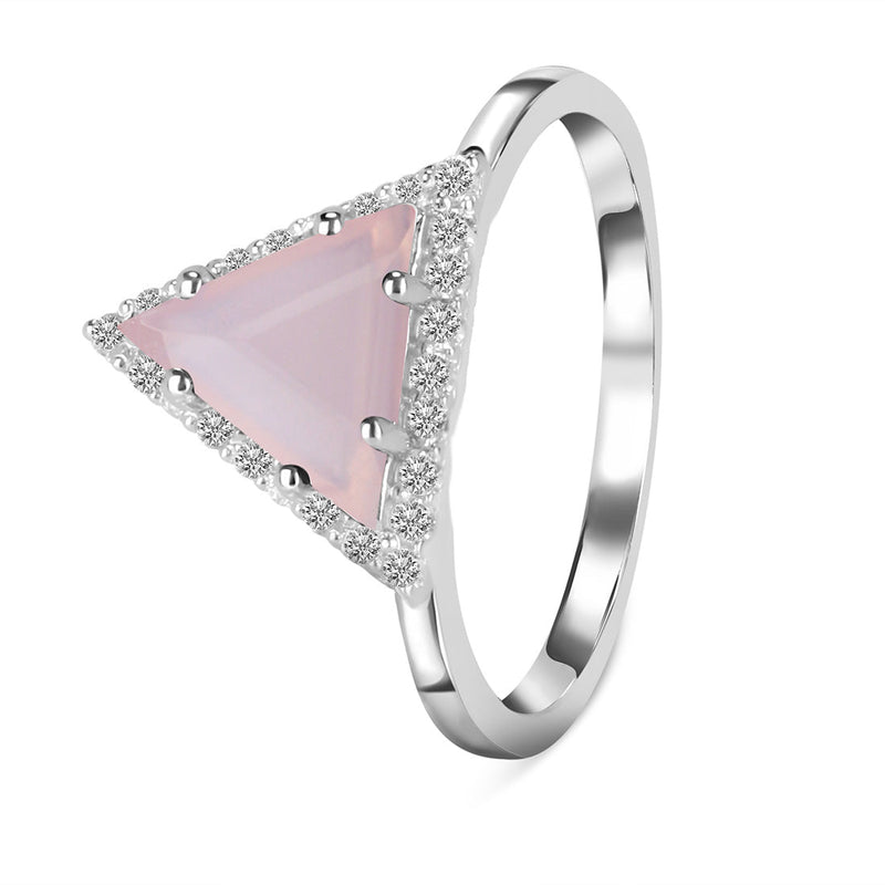 Rose Quartz Silver Delta Ring