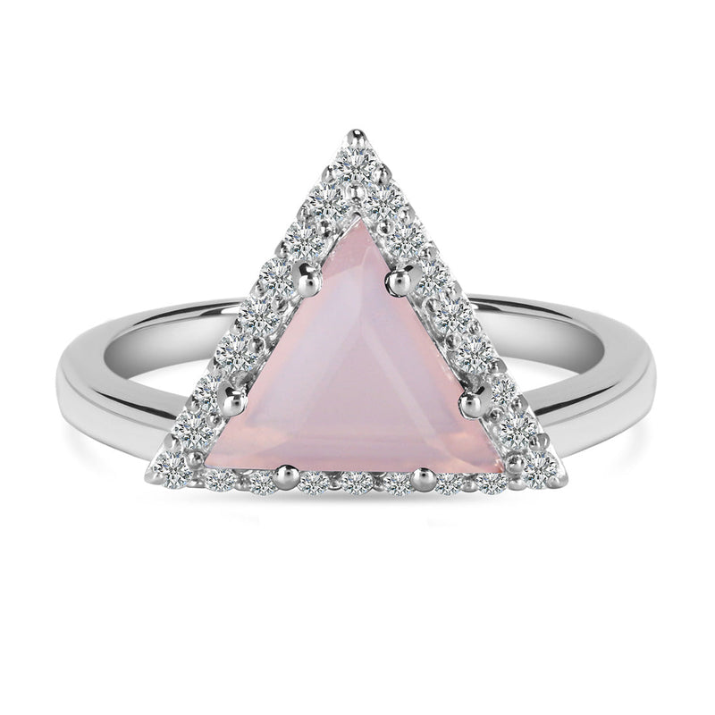 Rose Quartz Silver Delta Ring