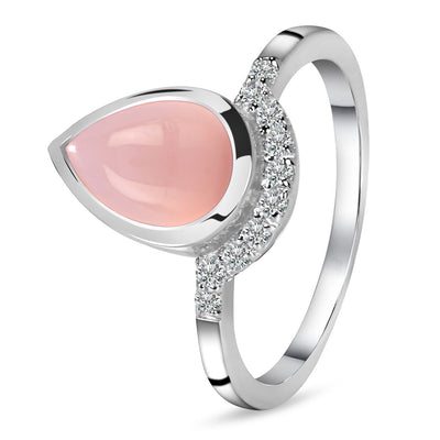 Rose Quartz Silver Dacrocyte Ring