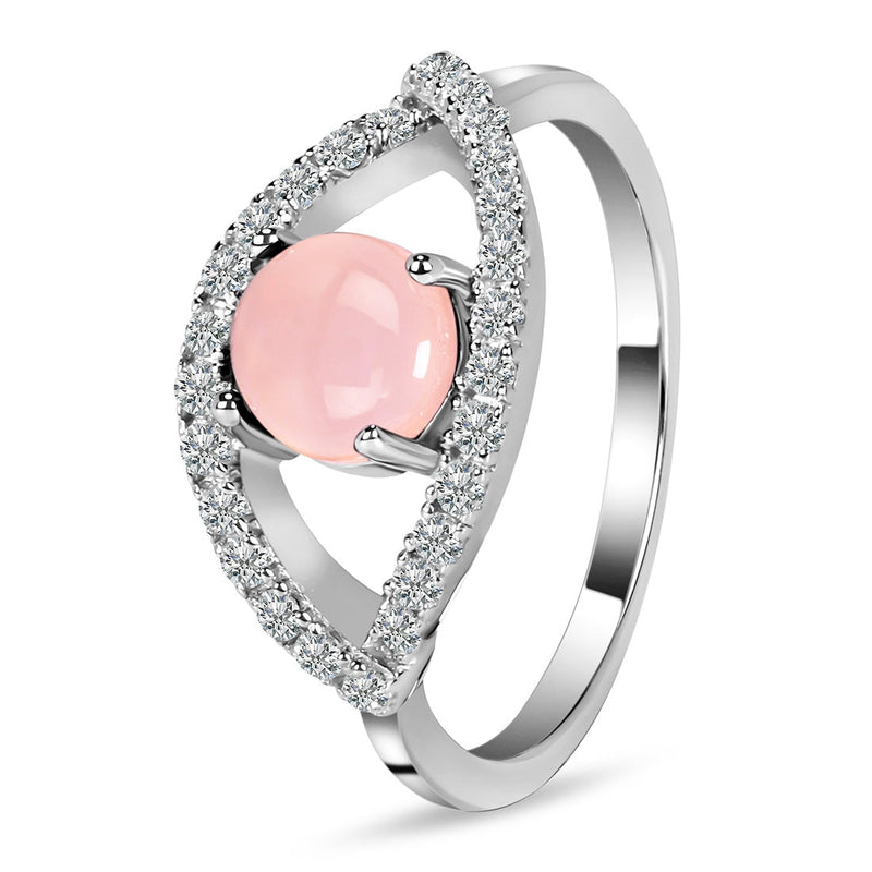 Rose Quartz Silver Curvy Cleo Ring
