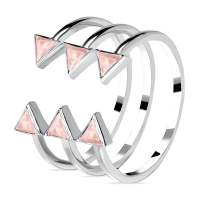 Rose Quartz Silver Triangular Trio Ring