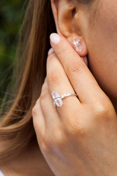 Rose Quartz Silver Delicately Pointed Ring