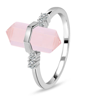 Rose Quartz Silver Delicately Pointed Ring