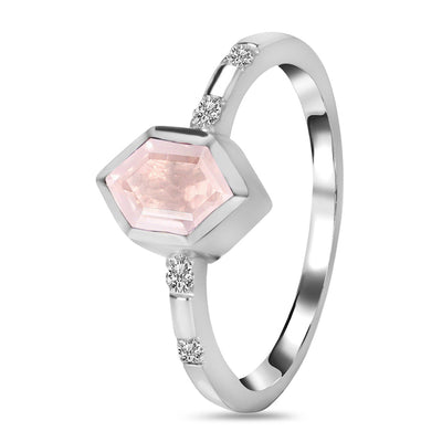Rose Quartz Silver Estoile Ring