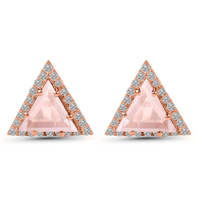 Rose Quartz Rose Gold Delta Stud Earrings