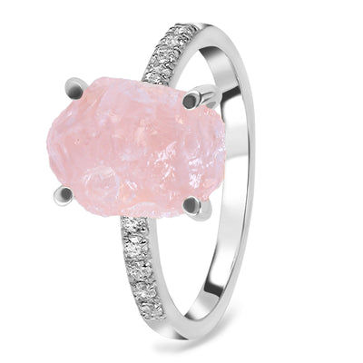 Rose Quartz Silver Aspera Ring