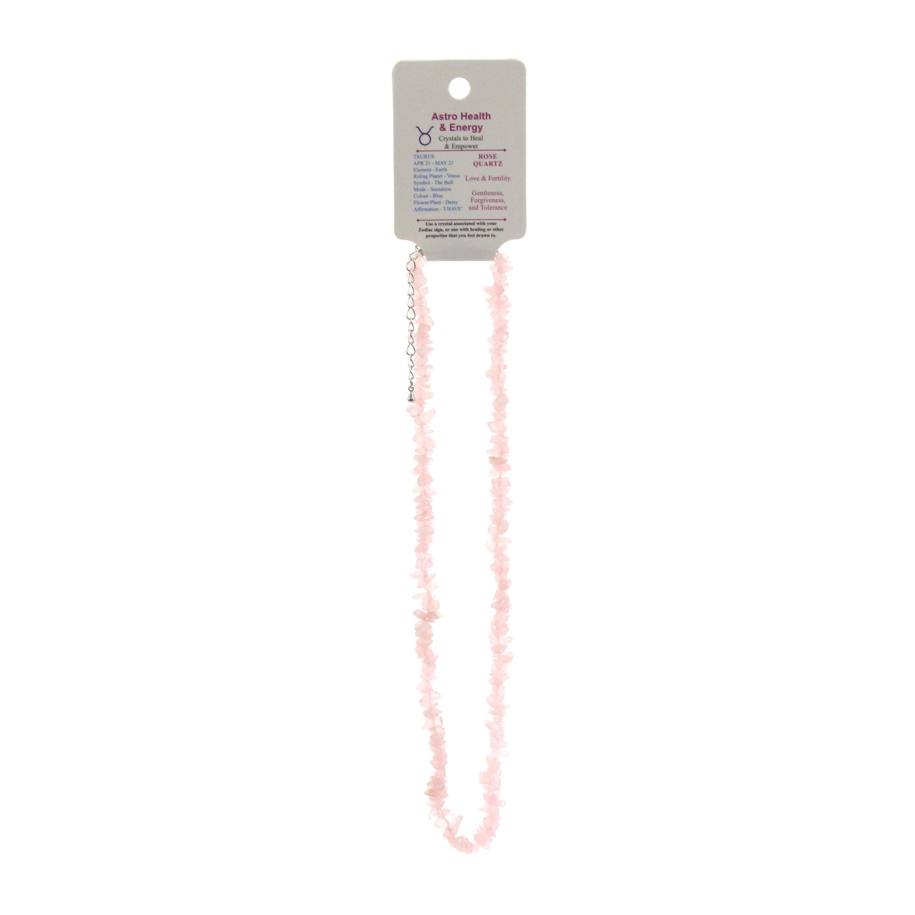 Rose Quartz Crystal Chip Horoscope Necklace Star Sign Taurus