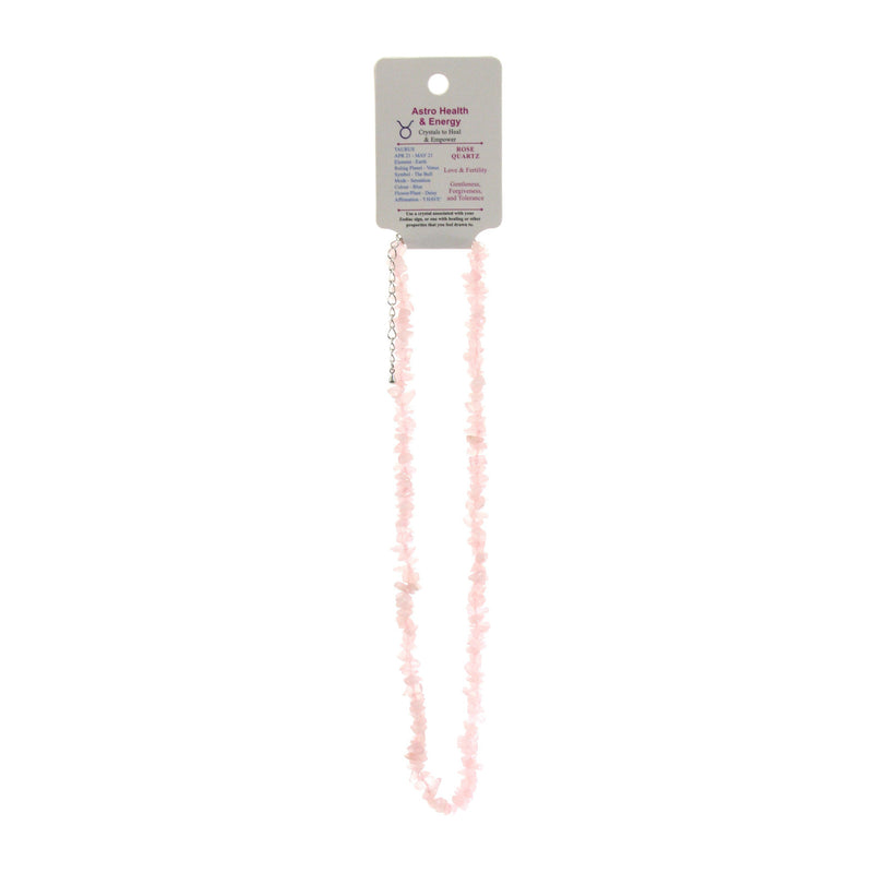 Rose Quartz Crystal Chip Horoscope Necklace - Star Sign Taurus